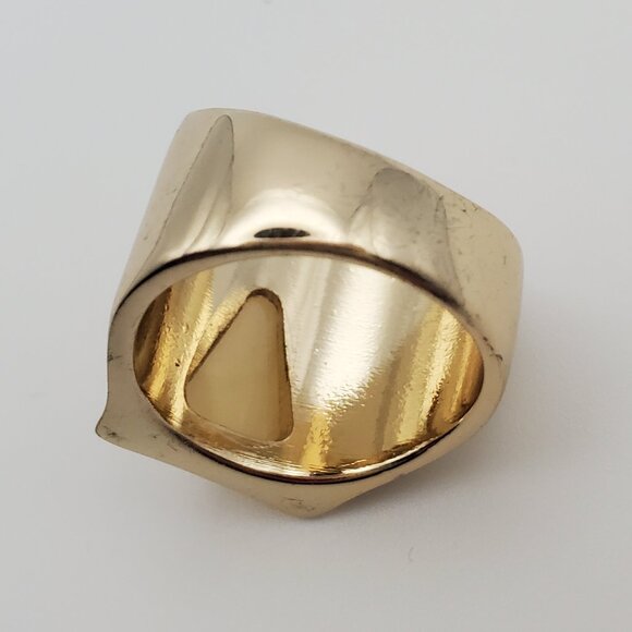 MCM Modernist Gold Ring Wide Band Faceted Moonstone Style Yellow V  Stone Thick - Picture 5 of 6